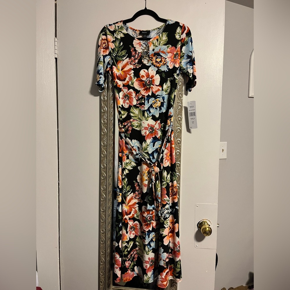 MSK Floral Maxi Dress - Black, Orange, Blue